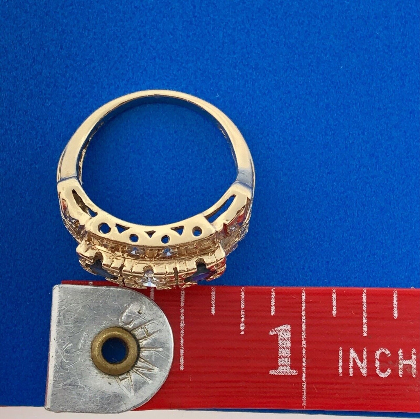 Art Deco Art Nouveaux 14K Yellow Gold Sapphire Diamond Etruscan Dome Ring