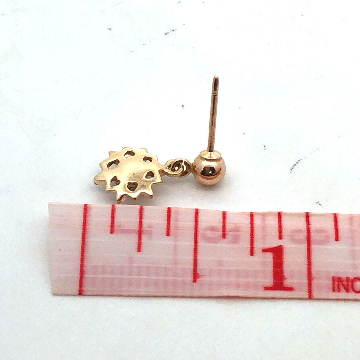 Vintage 14K Yellow Gold Diamond Starburst Snowflake Flower Dangle Stud Earrings