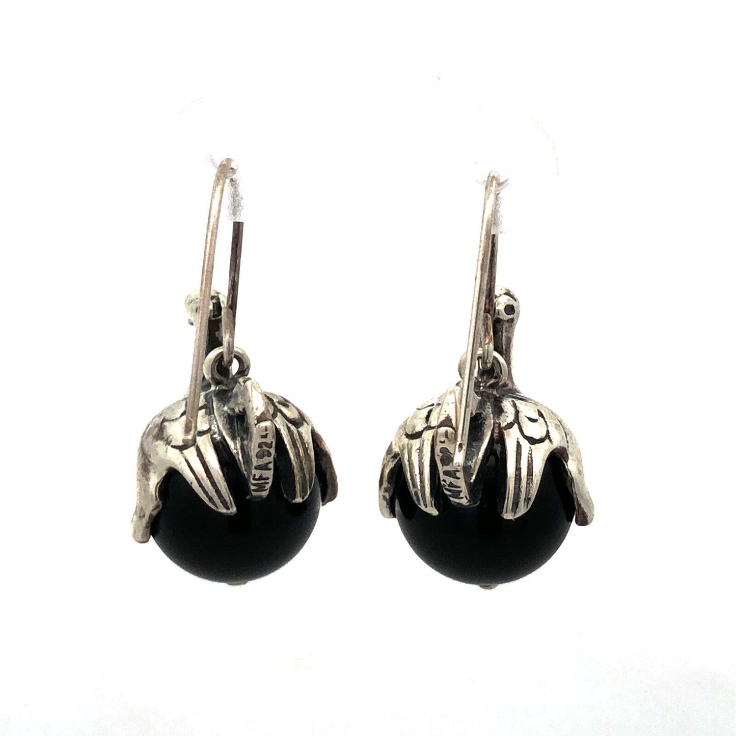 Museum Fine Arts MFA 925 Sterling Silver Round Black Onyx Dragon Globe Earrings