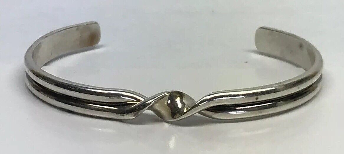 Vintage Sterling Silver 925 Modernist Twist Open Cuff Bracelet