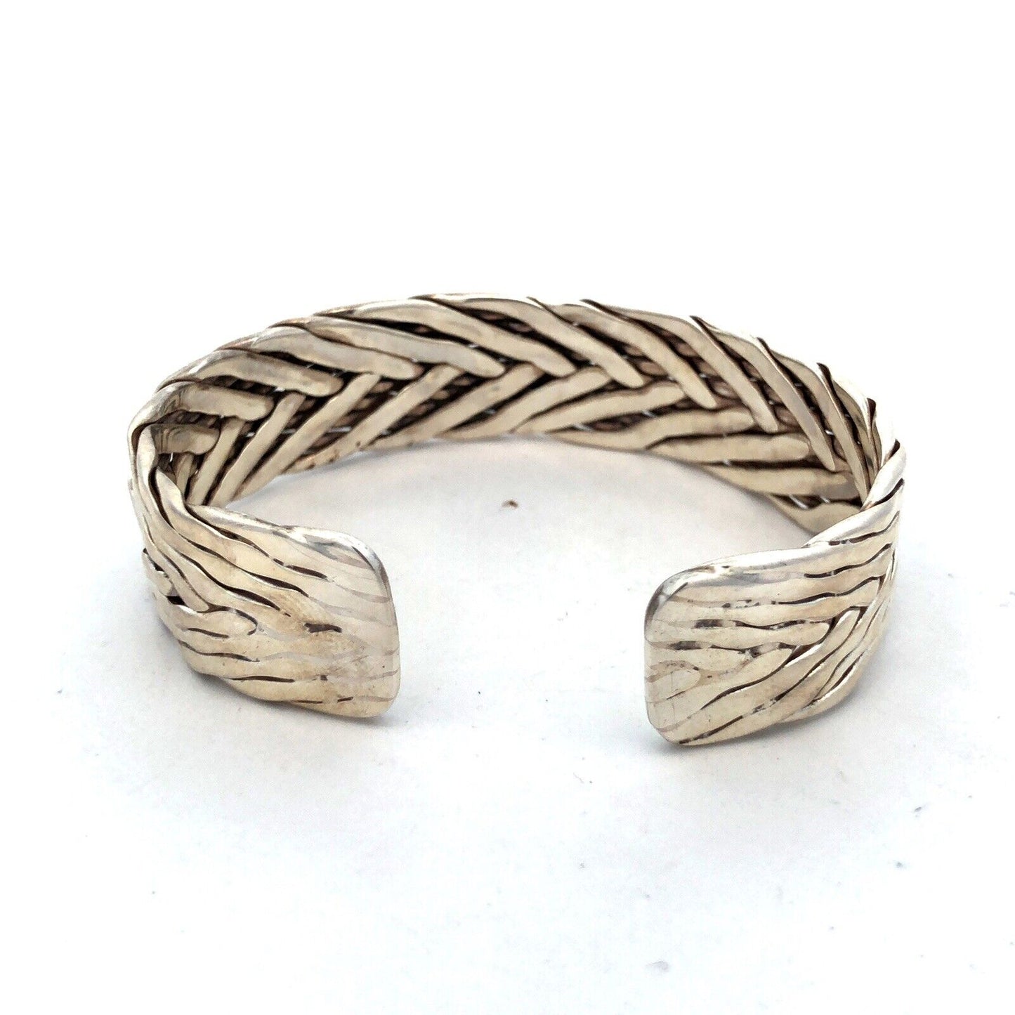 925 Sterling Silver Taxco TE-51 Mexico Braided Woven Statement Cuff Bracelet