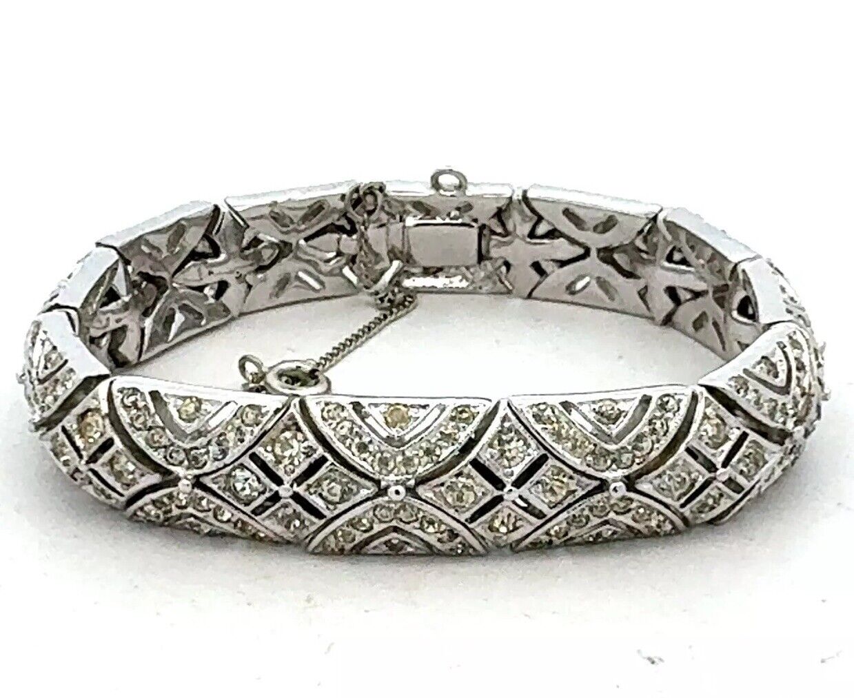 Sparkling Silver Tone Cubic Zirconia CZ Statement Tennis Bracelet