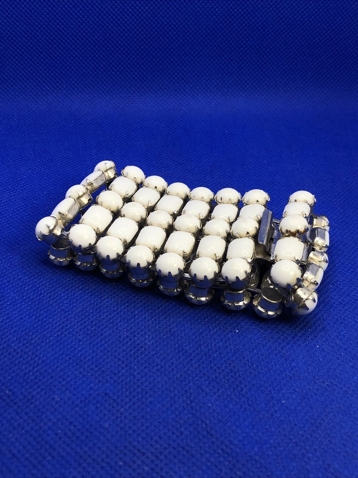 Weiss Runway Couture White Milk Glass Five Row Statement Cuff Bracelet