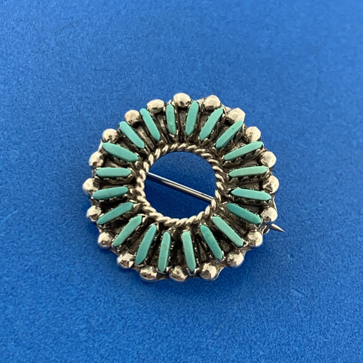 Vintage Native American 925 Sterling Silver Turquoise Petit Point Pendant Brooch