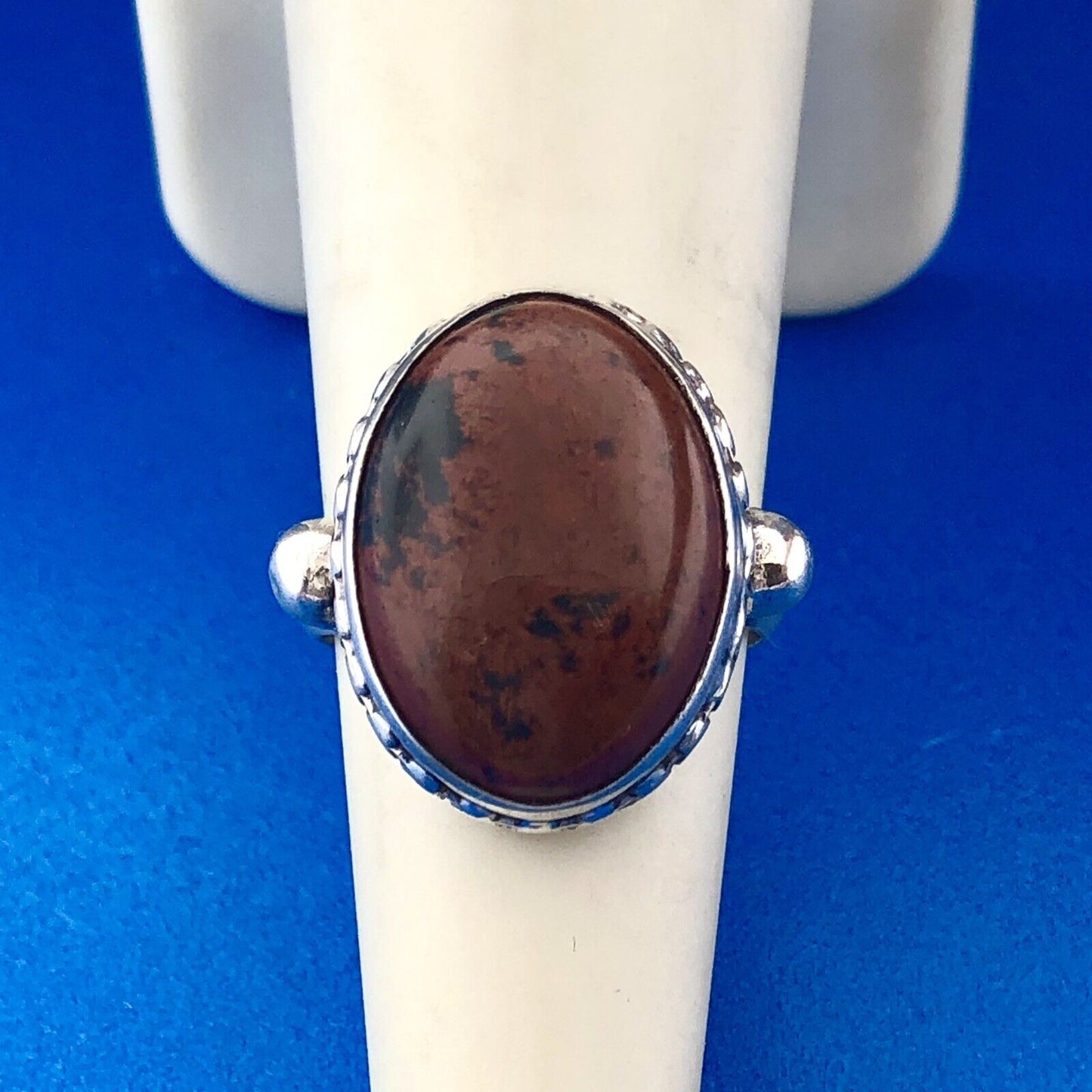 Gorgeous Sterling Silver 925 Oval Cut Brown Red Jasper Ring Size 5.5