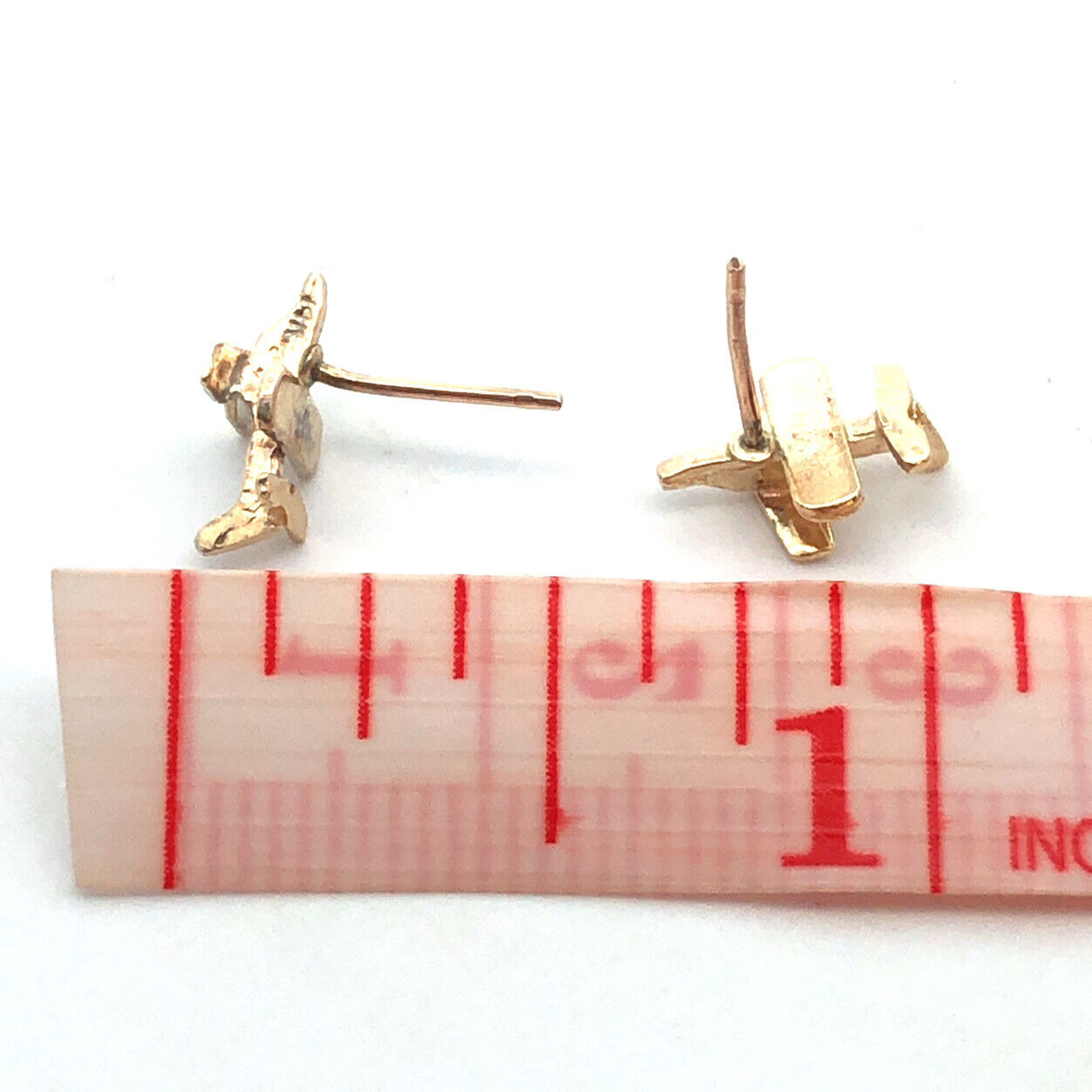 Estate 14K Yellow Gold Airplane Crop Duster Pilot Stud Earrings