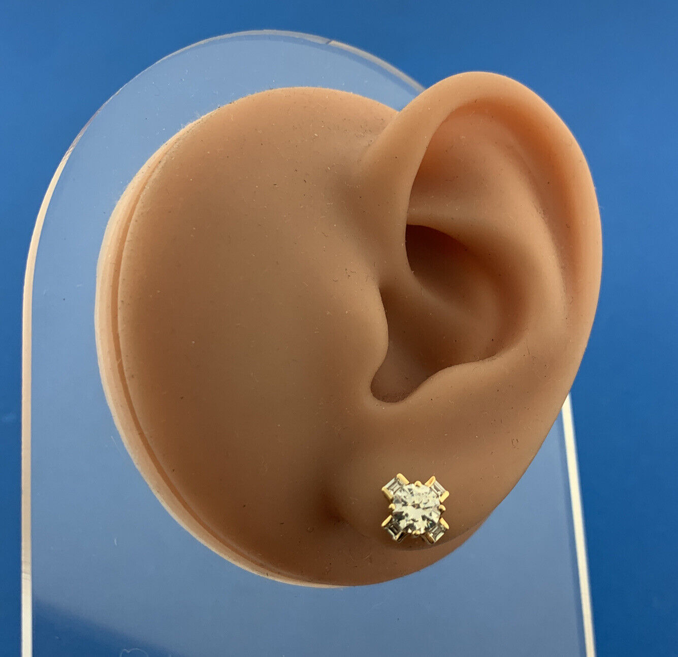 Designer 14K Yellow Gold Cubic Zirconia Solitaire Accent Statement Stud Earrings