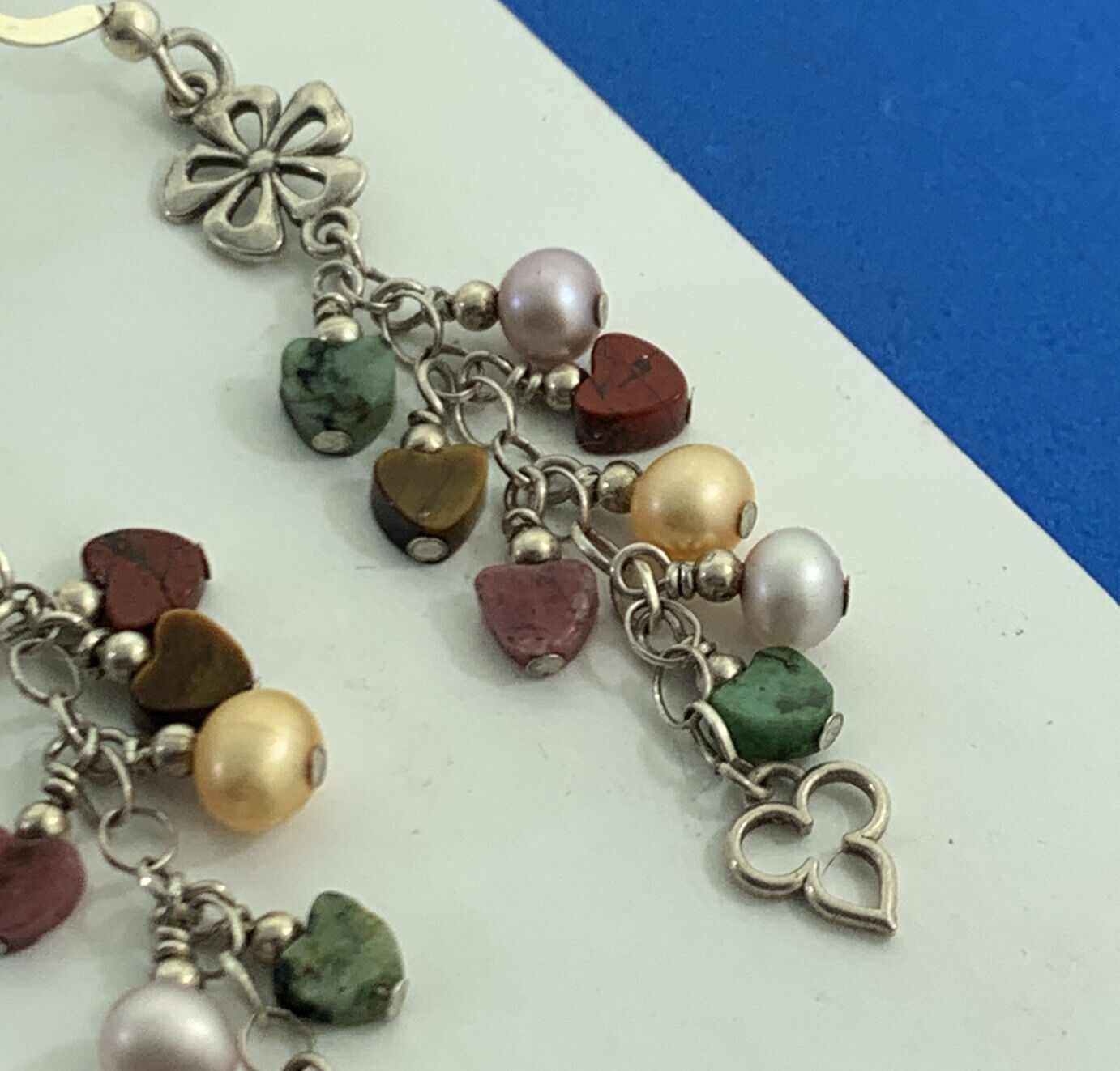 Multi-Stone Colorful Hearts 925 Sterling Silver Flower Dangle Hook Earrings
