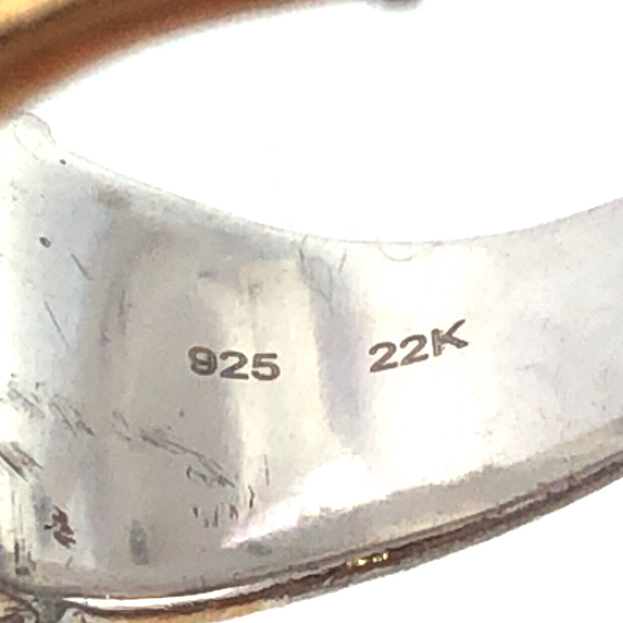 Designer P 925 Sterling Silver 22K Yellow Gold Palm Leaves Bamboo Wide Band Ring