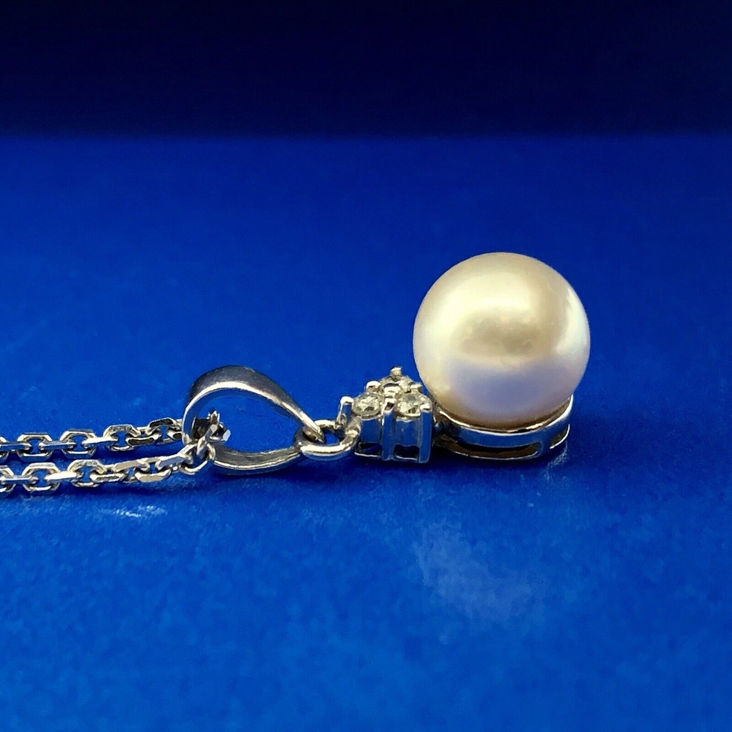 Designer 14K White Gold Pearl Diamond Wedding Anniversary Sweetheart Necklace