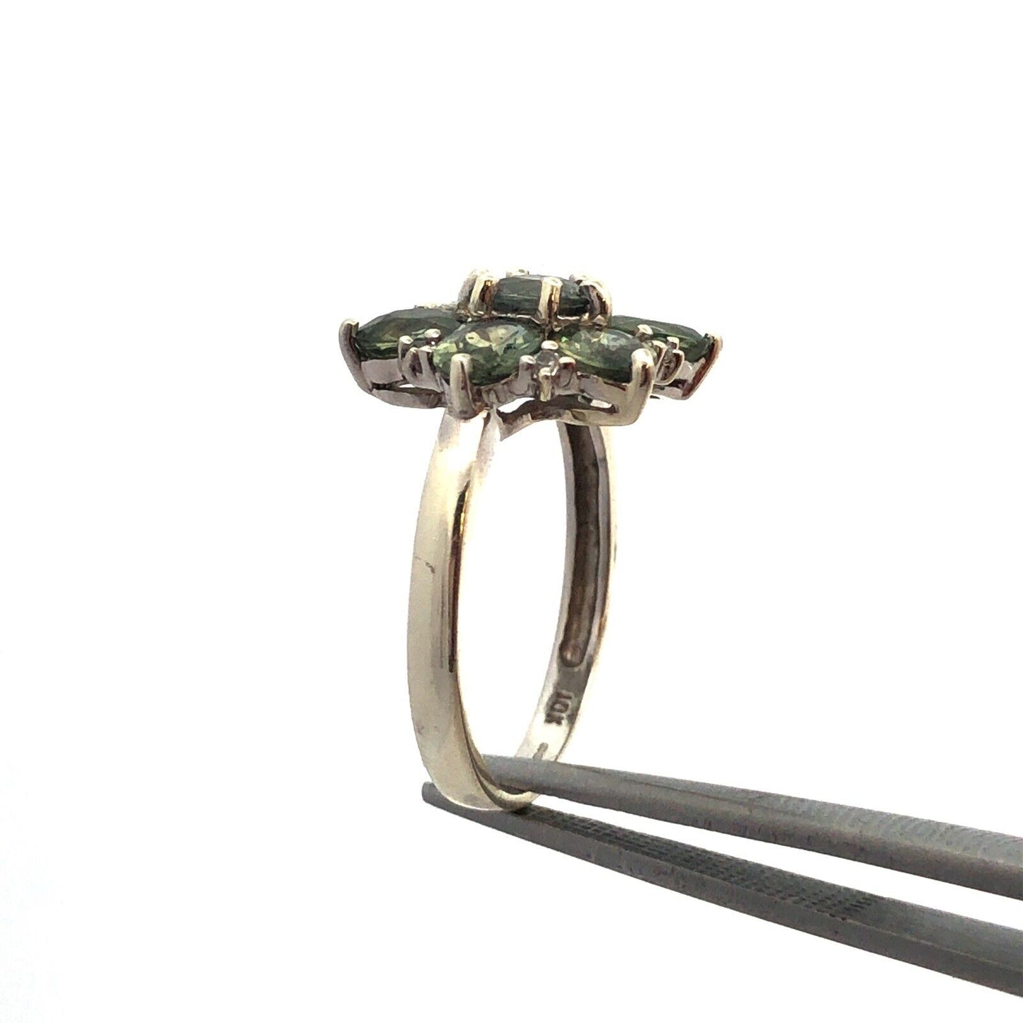 Designer TGGC 10K White Gold Oval Green Topaz Round Diamond Accent Cocktail Ring