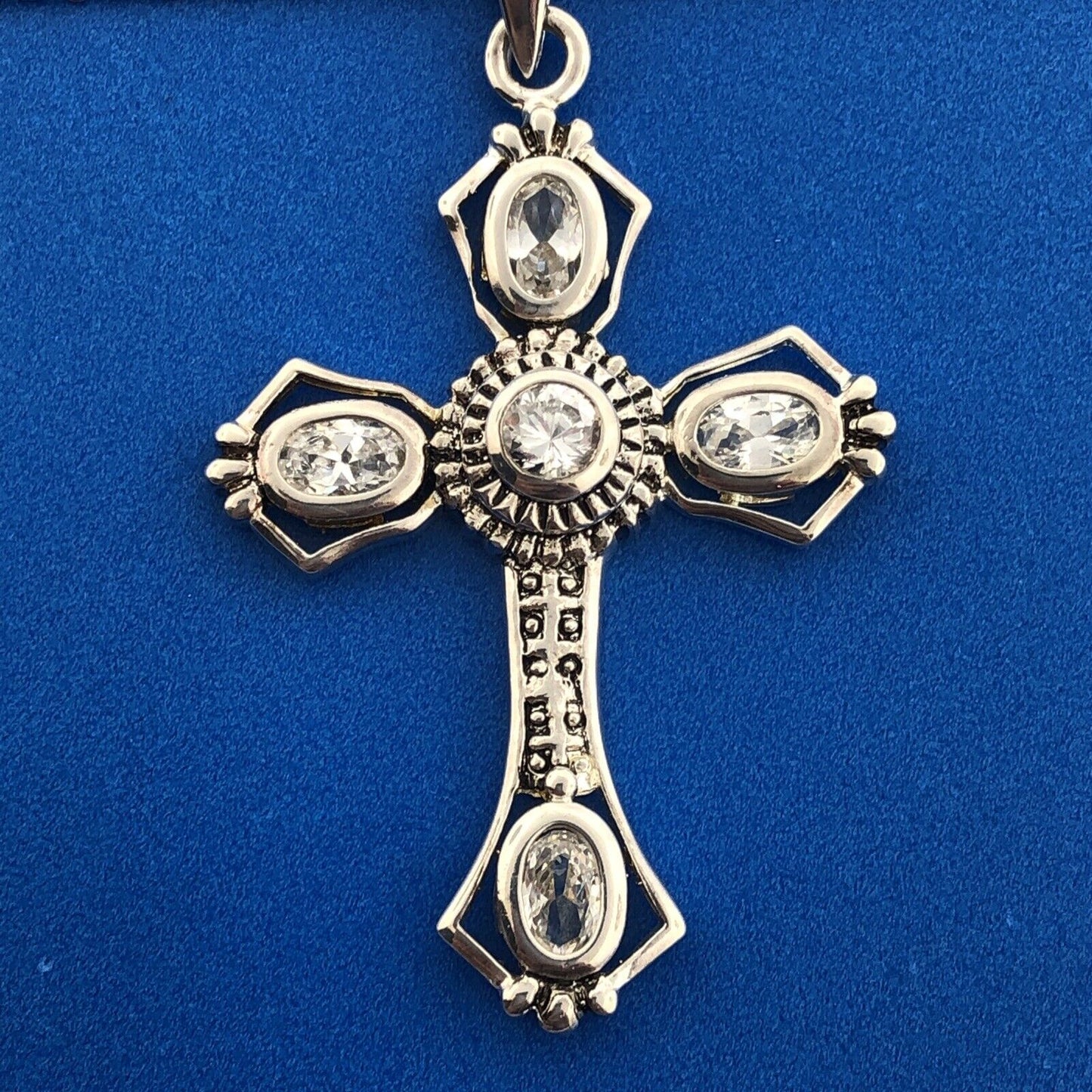 Designer Sterling Silver 925 Cubic Zirconia Religious Cross Statement Necklace