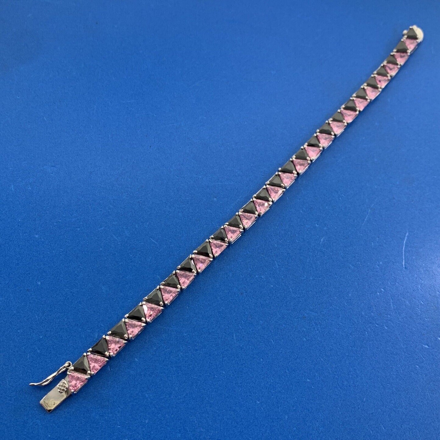 Designer UTC Pink Cubic Zirconia Black Onyx 925 Sterling Silver Tennis Bracelet