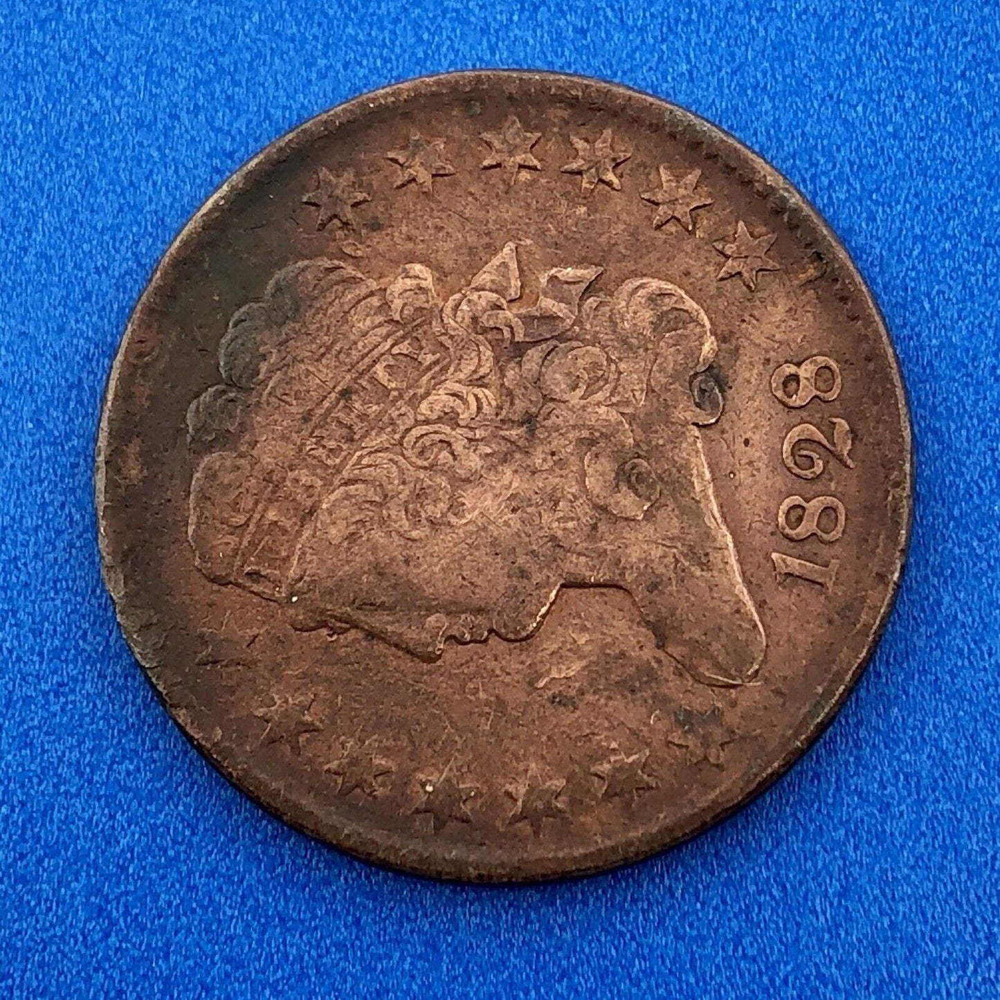 1828 P Classic Head Thirteen Stars Copper Half Cent Early US Copper XF Details