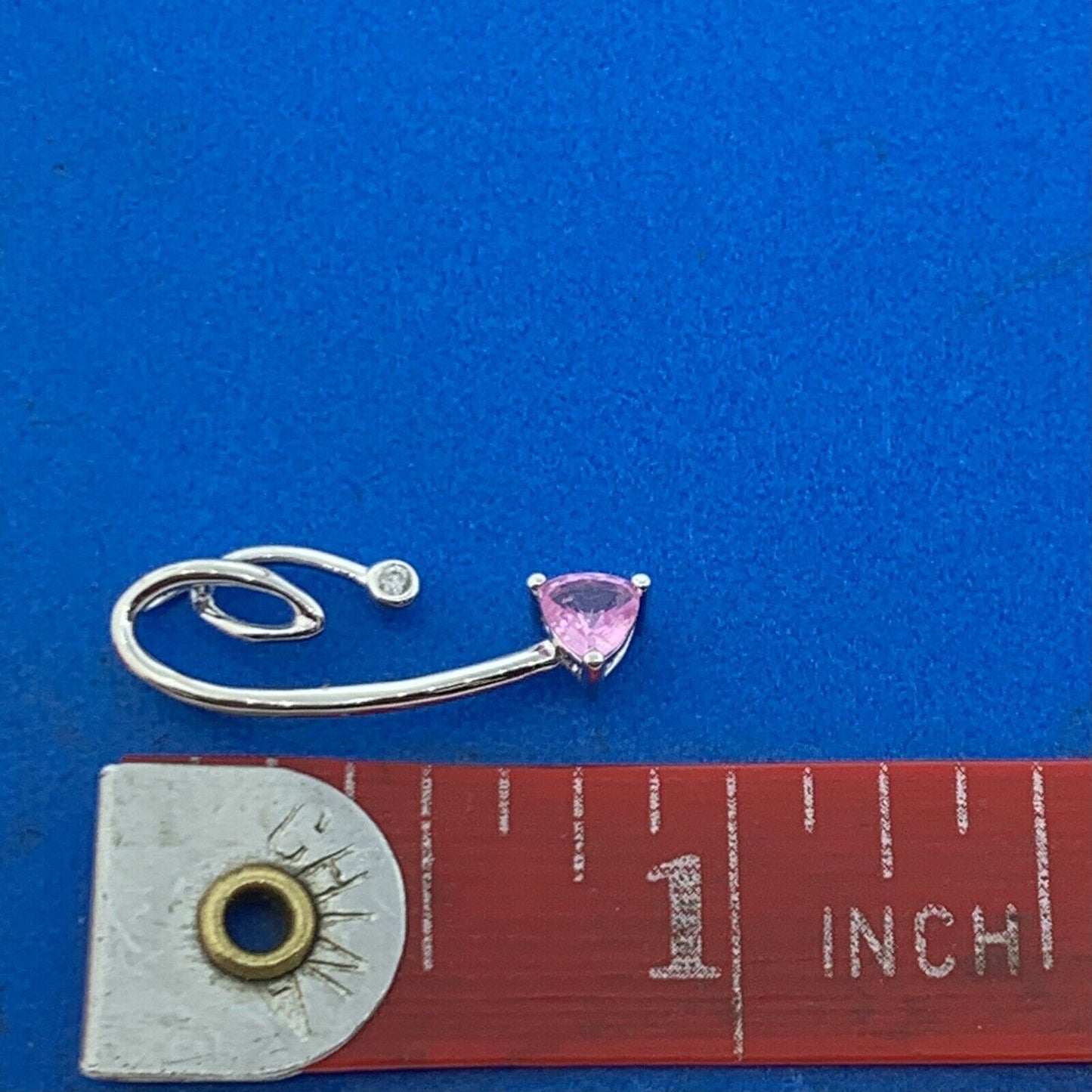 14K White Gold Pink Topaz Trillion White Topaz Round Modernist Pendant