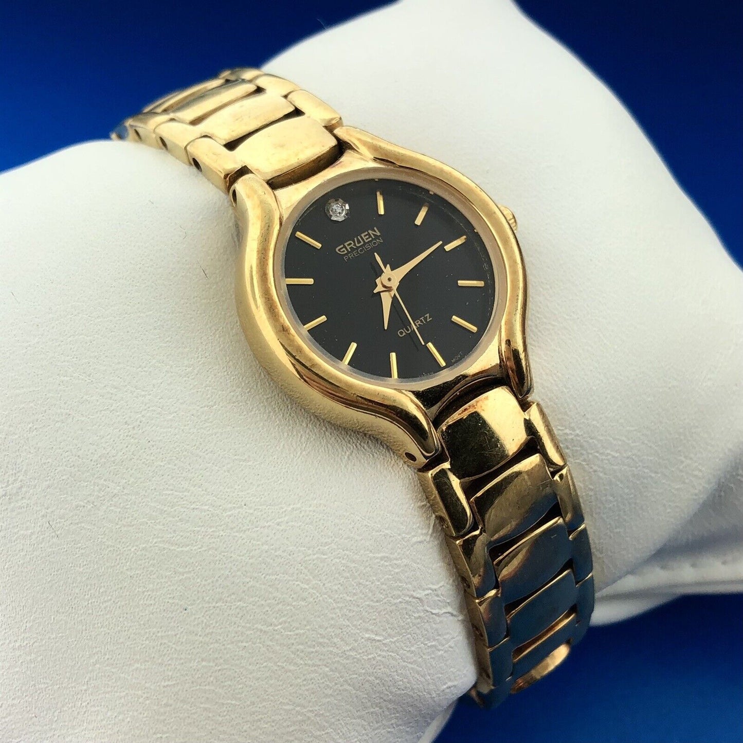Gruen Precision Gold Tone Stainless Steel Diamond Accented Vintage Ladies Watch