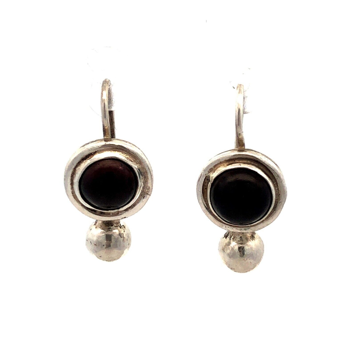 Designer 925 Sterling Silver Garnet Cabochon Drop Dangle Modernist Earrings