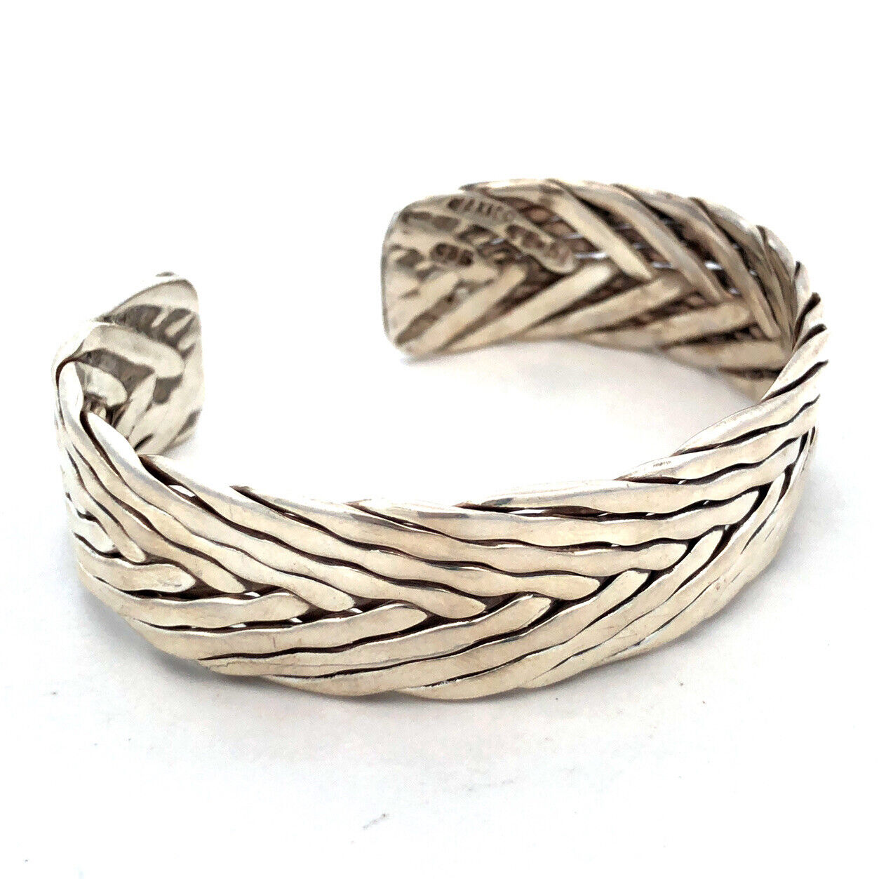925 Sterling Silver Taxco TE-51 Mexico Braided Woven Statement Cuff Bracelet