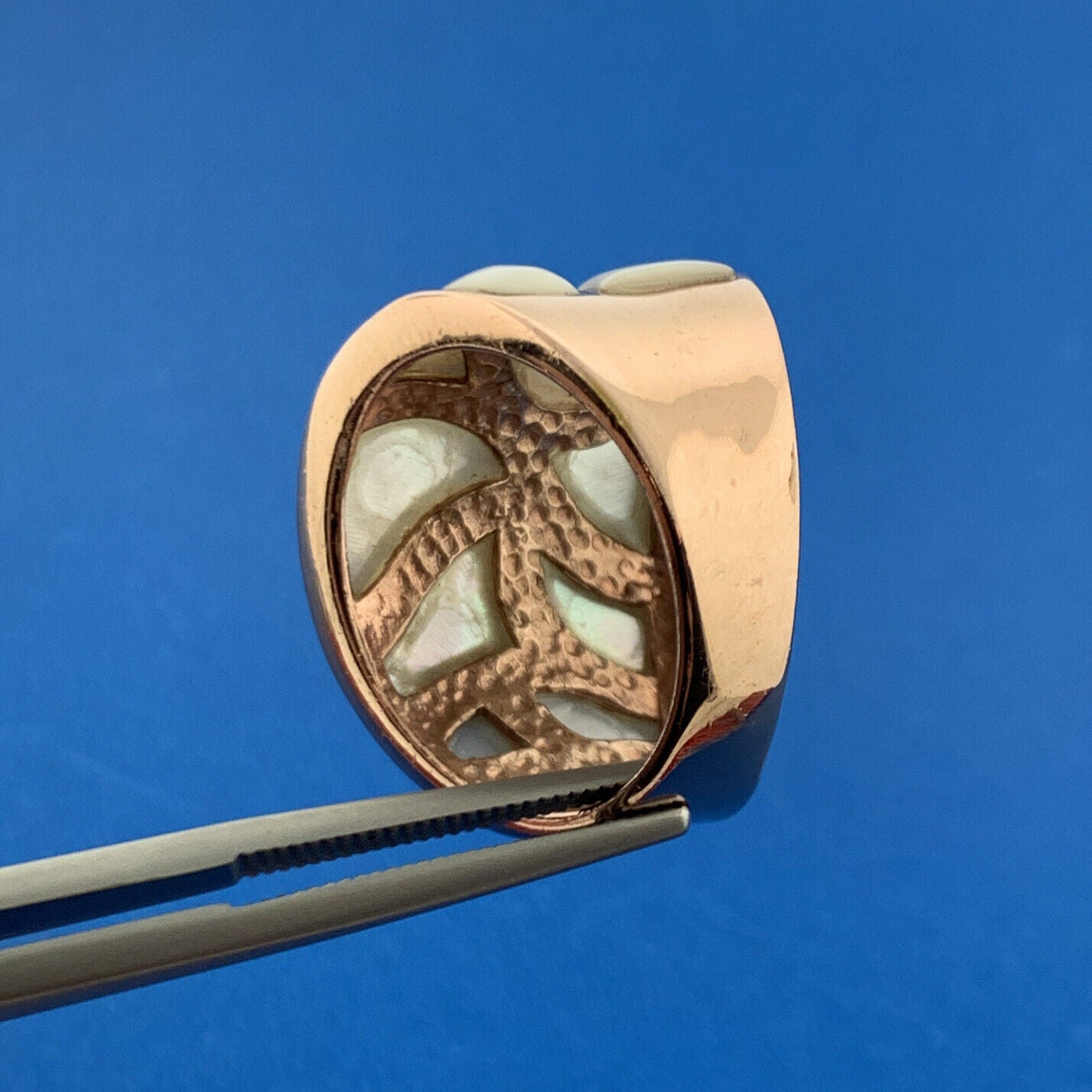 Designer Thailand Sterling Silver Rose Copper Toned Mother of Pearl Snake Ring