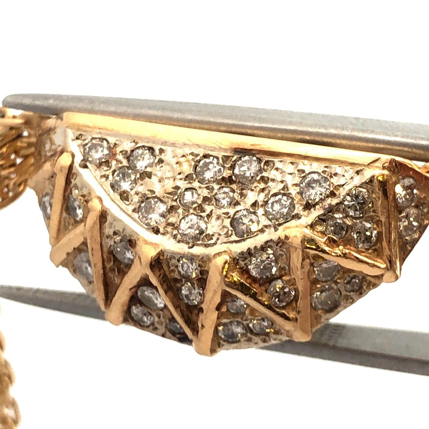 Estate 14K Yellow Gold Custom Round Diamond Statement Mesh Link Bracelet