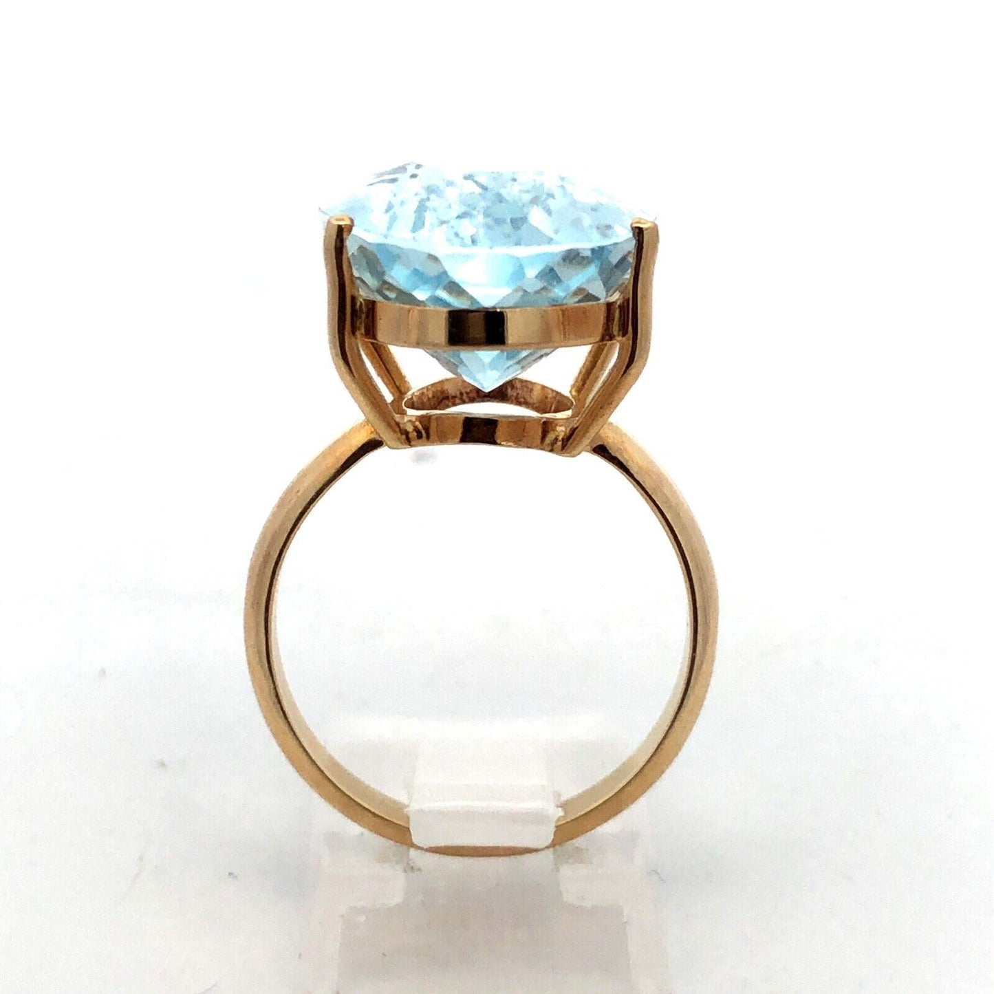 Stunning 14K Yellow Gold Oval Solitaire Blue Topaz Statement Cocktail Ring