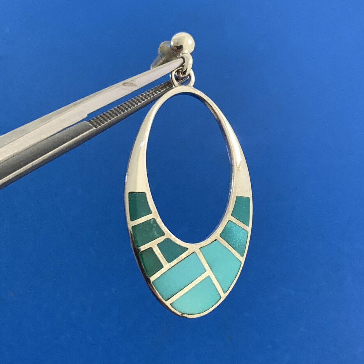 Tomo Turquoise Inlay Cutout Modern Oval 925 Sterling Silver Dangle Studs