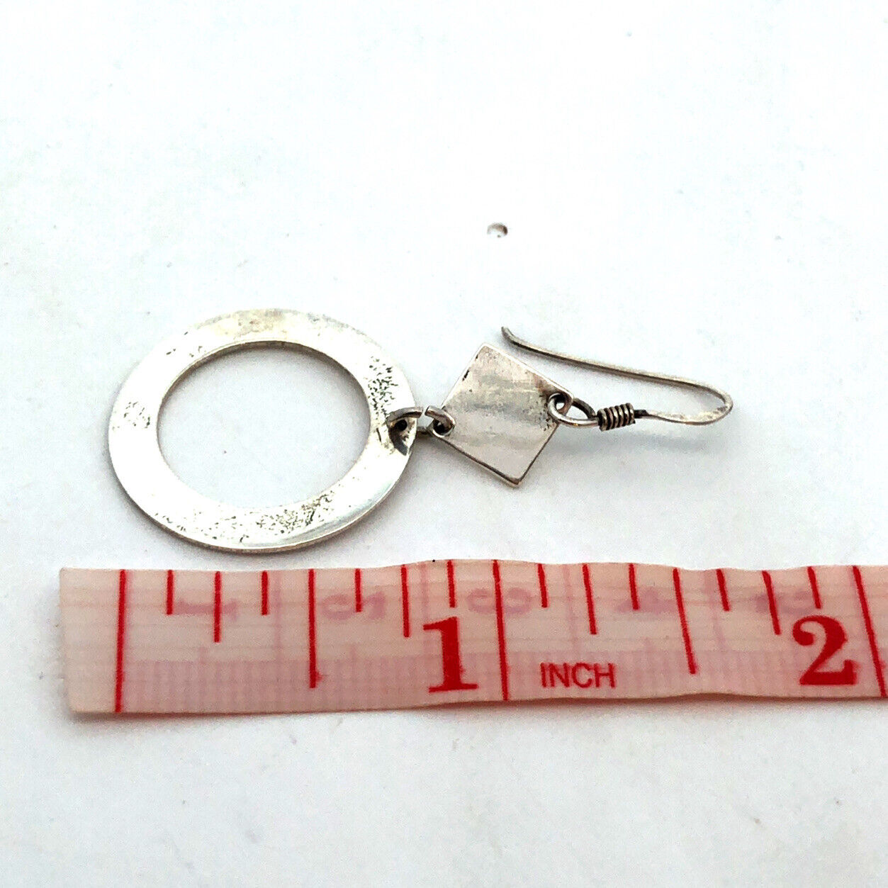 Designer 925 Sterling Silver Square Circle Modernist Statement Dangle Earrings