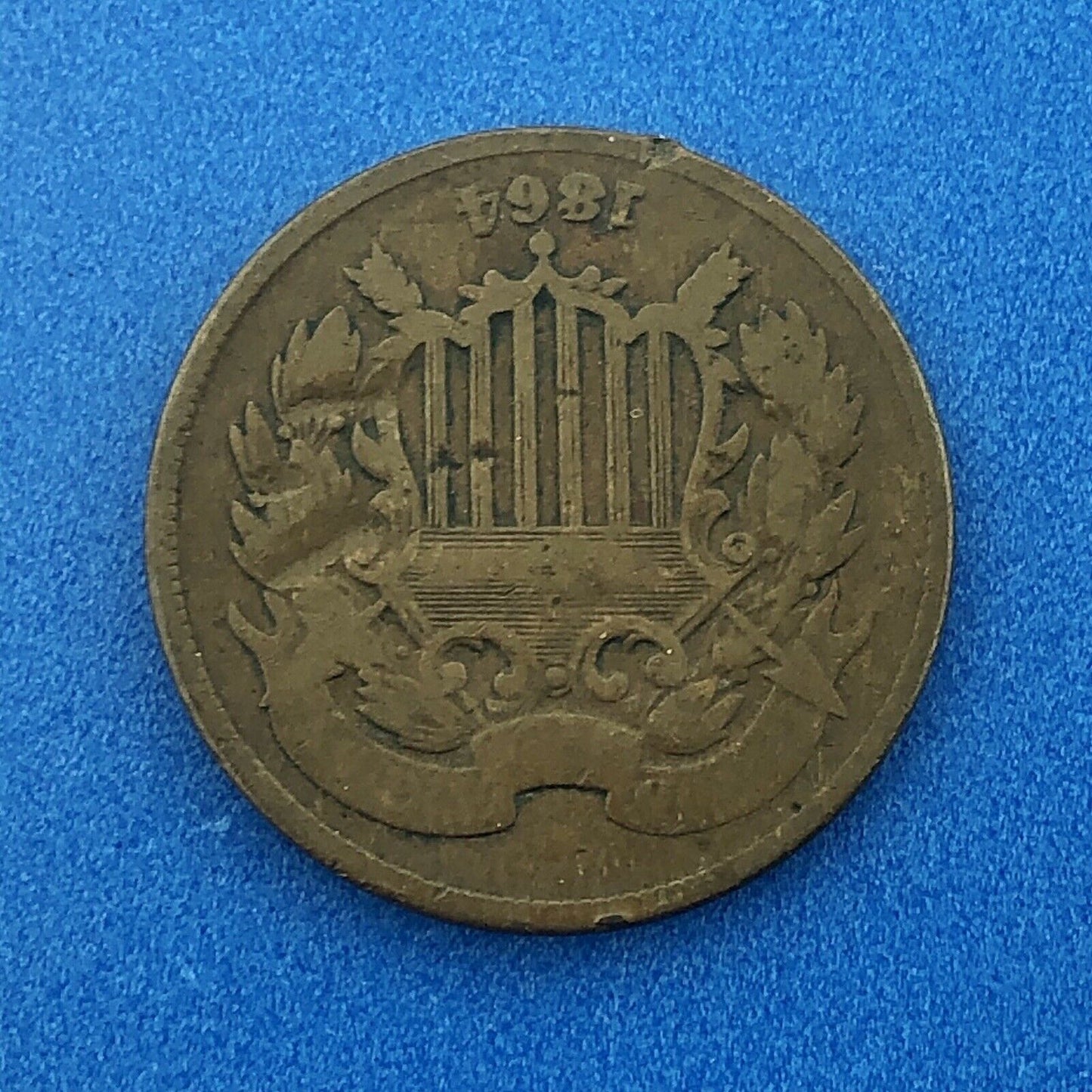 1864 P Bronze Two-Cent Piece Union Shield Large Motto Philadelphia Mint Coin