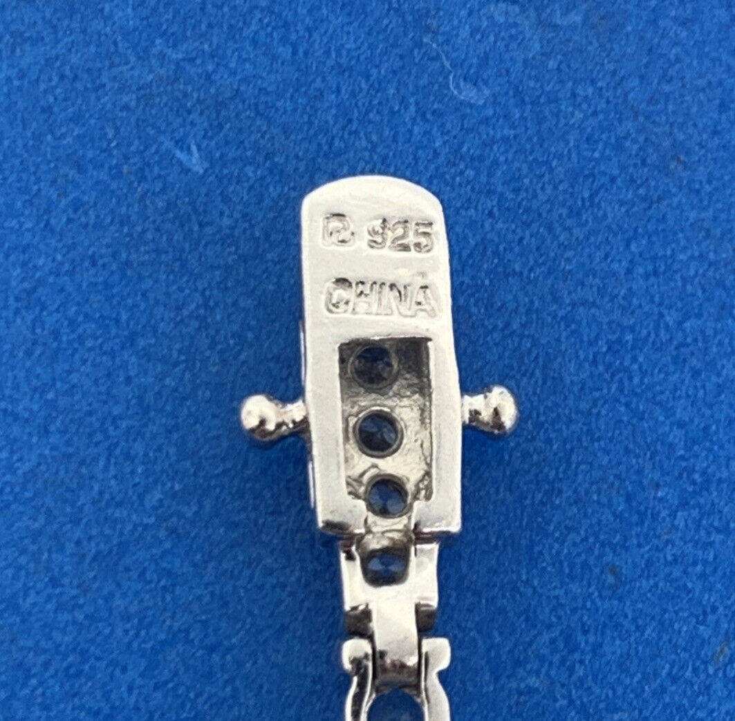 Designer 925 Sterling Silver Blue Topaz Cubic Zirconia Accented Tennis Bracelet