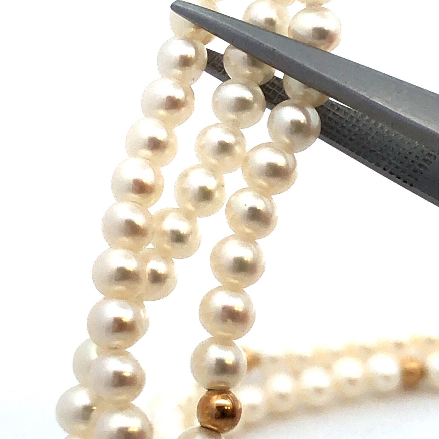 Designer 14K Yellow Gold White Pearl Beaded 3-Strand Necklace