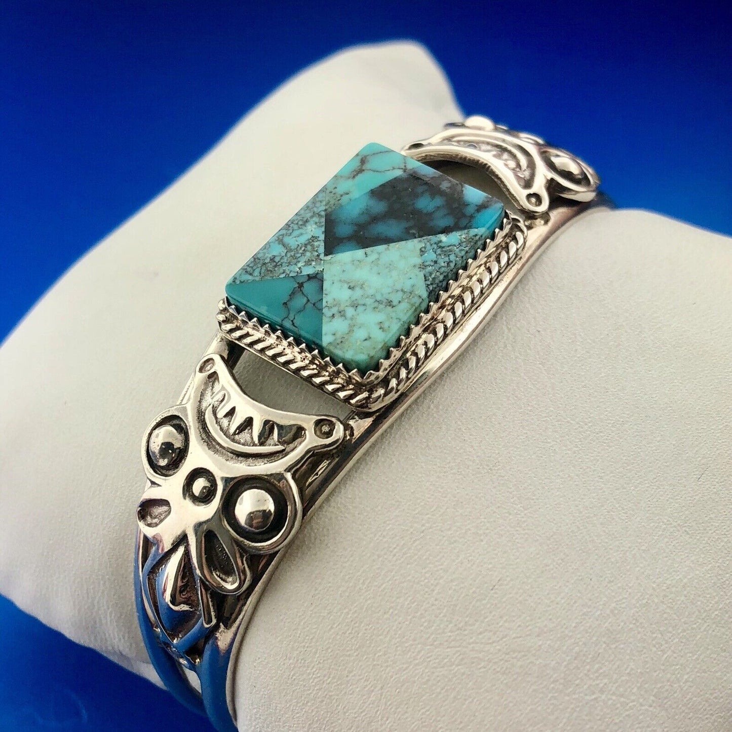 Vintage Benjamin Piaso Jr Navajo Sterling Silver Turquoise Mosaic Cuff Bracelet