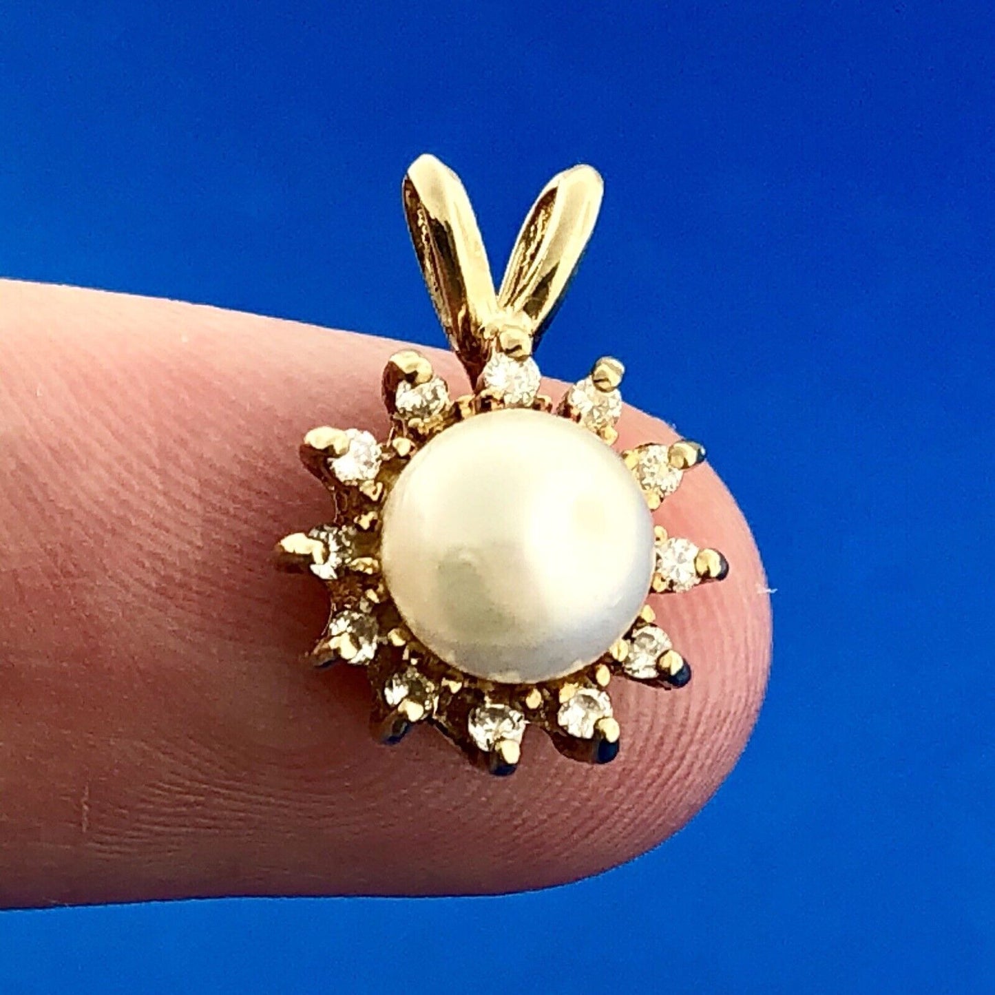 Designer 14K Yellow Gold Genuine Solitaire Pearl Diamond Wedding Bridal Pendant