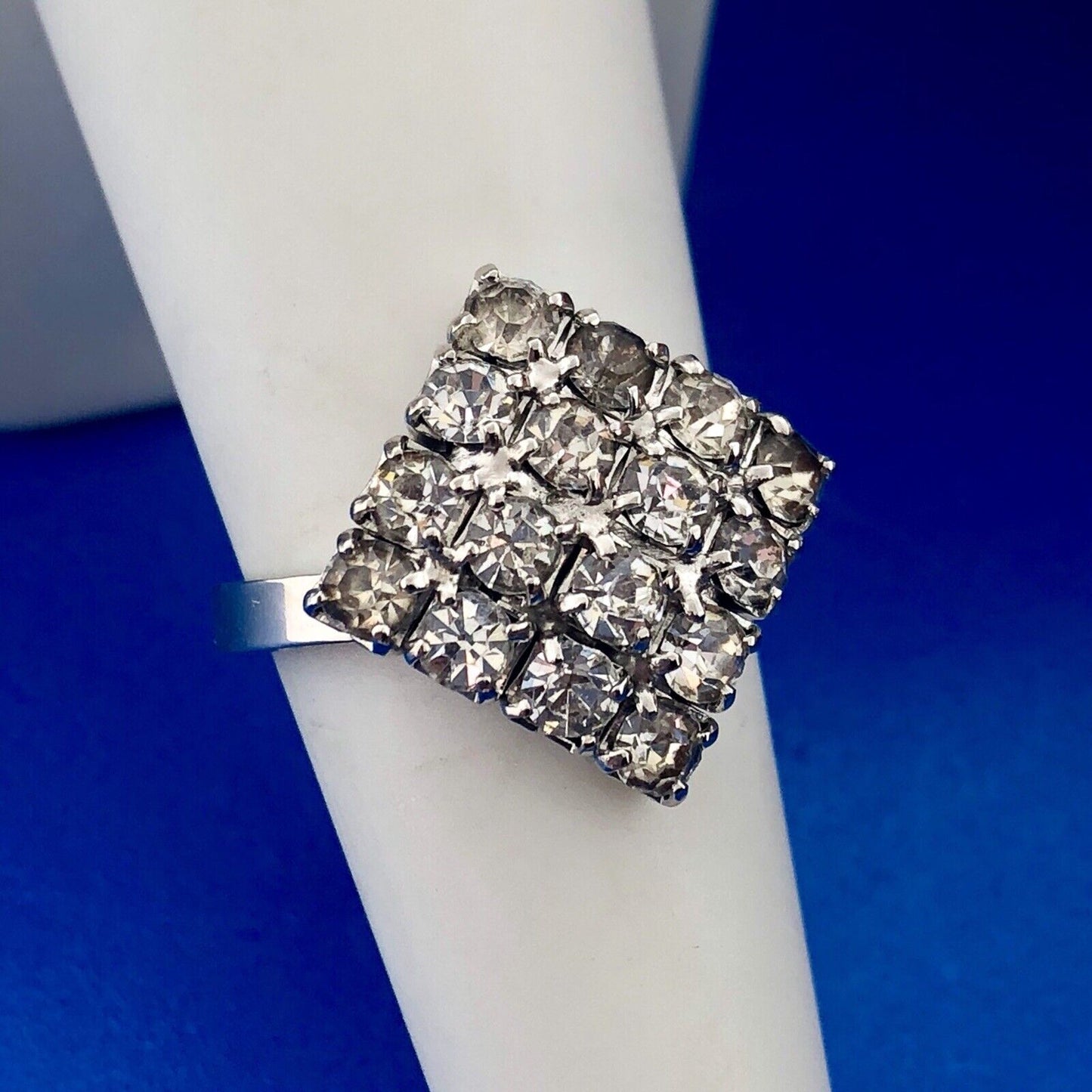 Art Deco Art Nouveau Designer 925 Sterling Silver Rhinestone Cluster Panel Ring