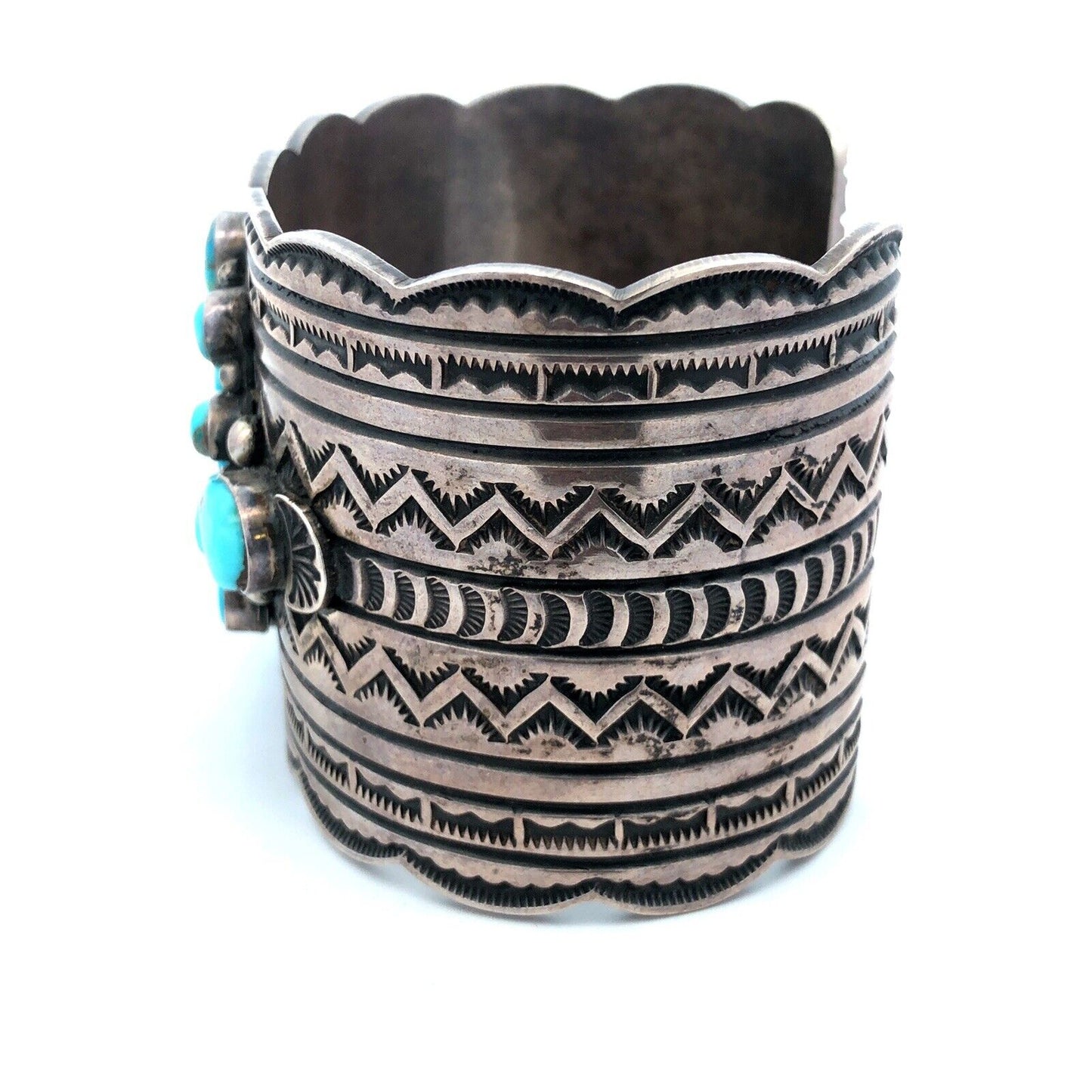 Andy Cadman Navajo 925 Sterling Silver Turquoise Concho Wide Open Cuff Bracelet