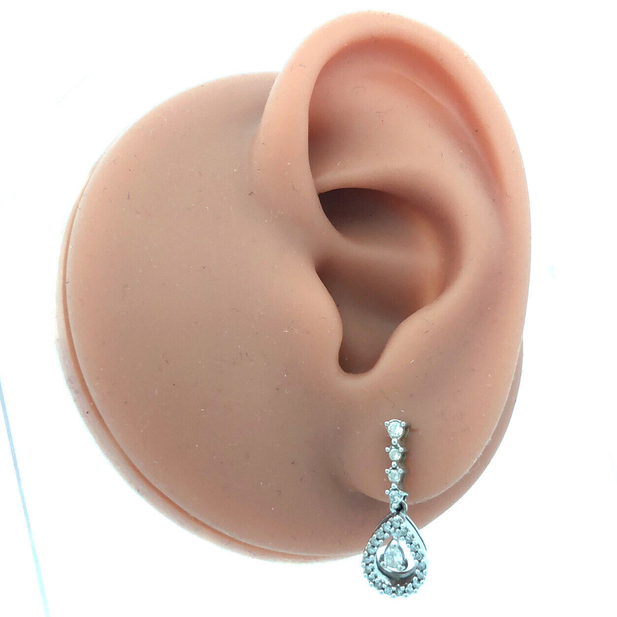 Designer 14K White Gold Diamond Dangle Drop Stud Earrings