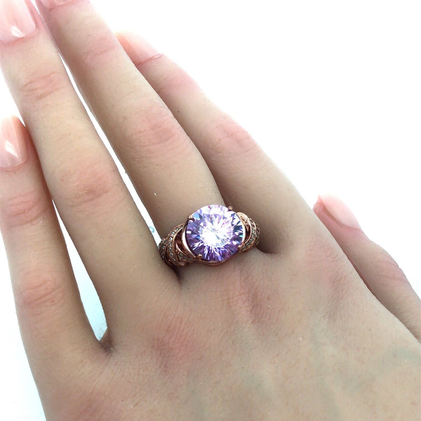 PAJ Sterling Silver Rose Tone Lavender Dillenium Cut Purple CZ With Accents Ring