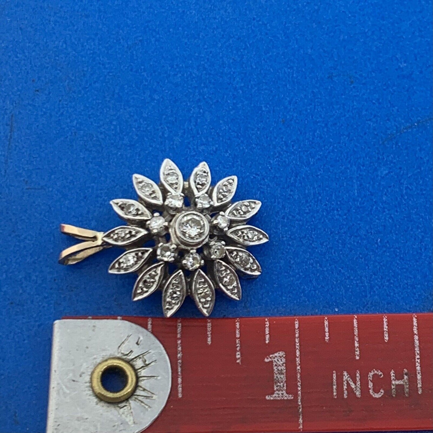 14K White Yellow Gold Diamond Floral Pinwheel Cluster Pendant