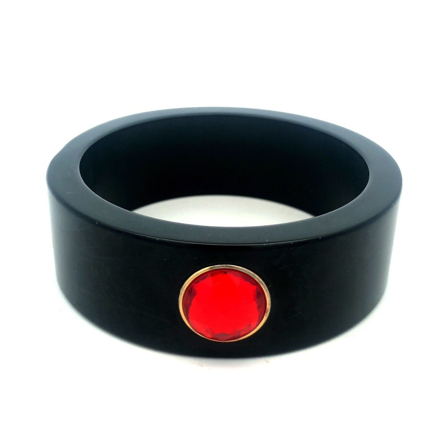 1980's Black Laquer Plastic Red White Green Jewelled Statement Bangle Bracelet