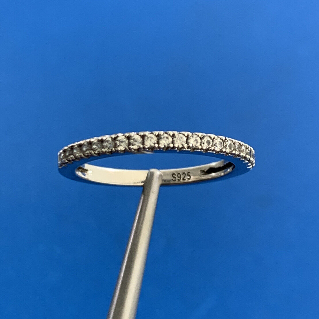 Estate 925 Sterling Silver White Amethyst Wedding Anniversary Stackable Band Rin