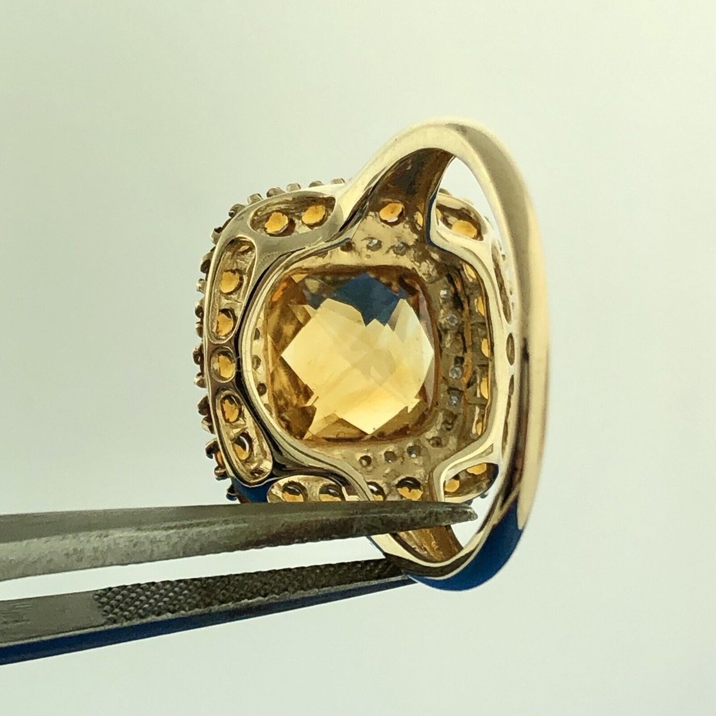 Designer 14K Yellow Gold Citrine Diamond Citrine Halo Statement Anniversary Ring