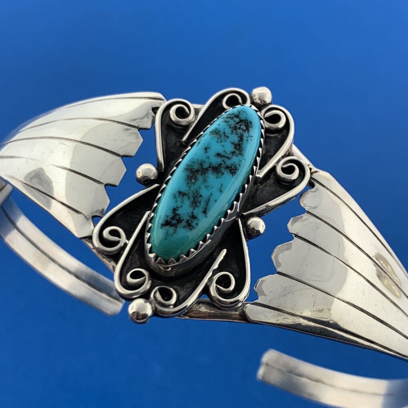 Designer CY Sterling Silver 925 Turquoise Native American Open Cuff 6" Bracelet