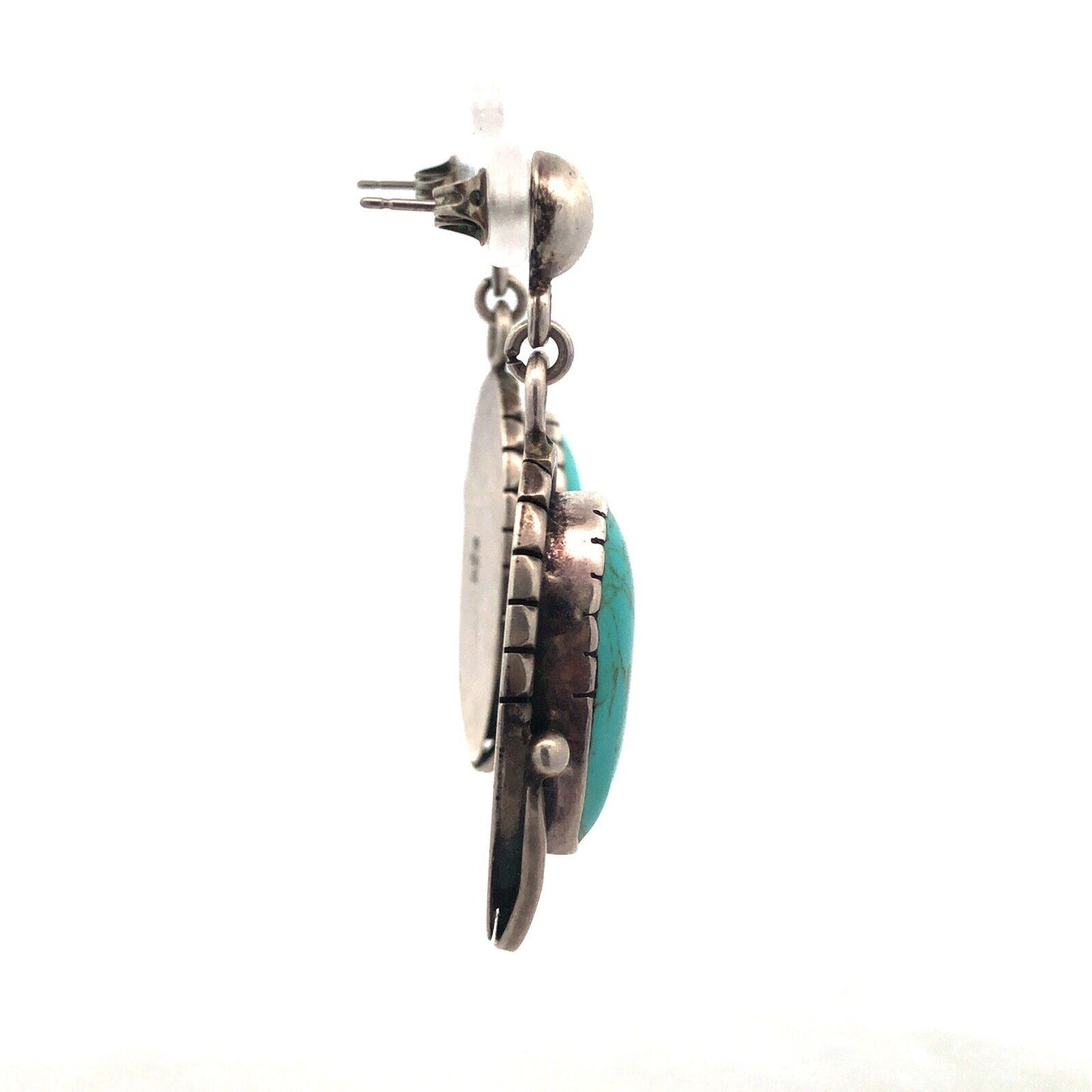 Modernist HOB Mexico 925 Sterling Silver Turquoise Statement Dangle Stud Ea