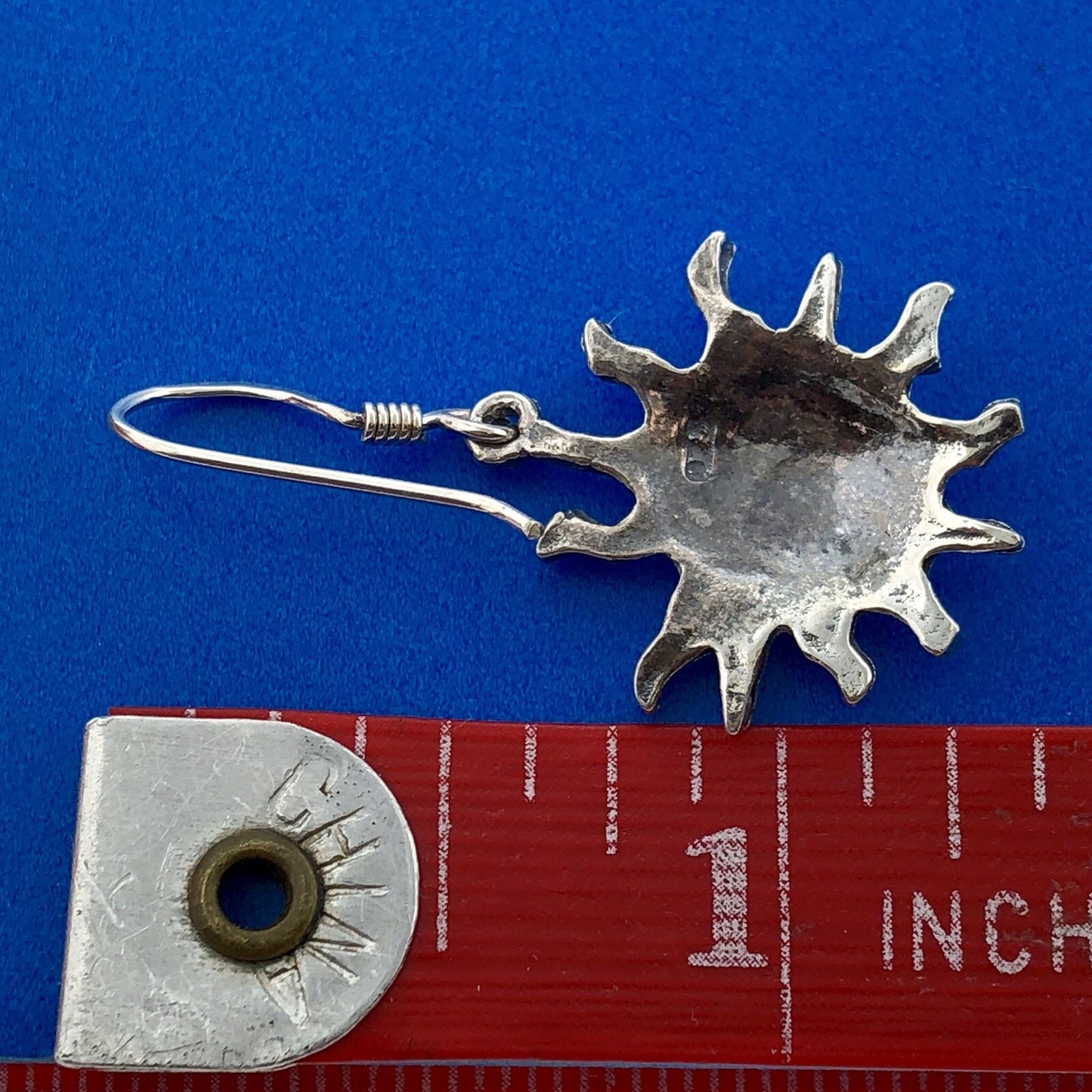 Vintage 925 Sterling Silver Sun Sunburst Astrological Drop Dangle Earrings