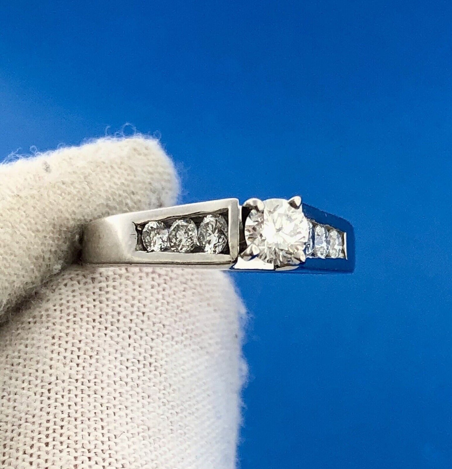 Estate Magic Glo 14K White Gold Diamond Solitaire w/Accents Engagement Ring