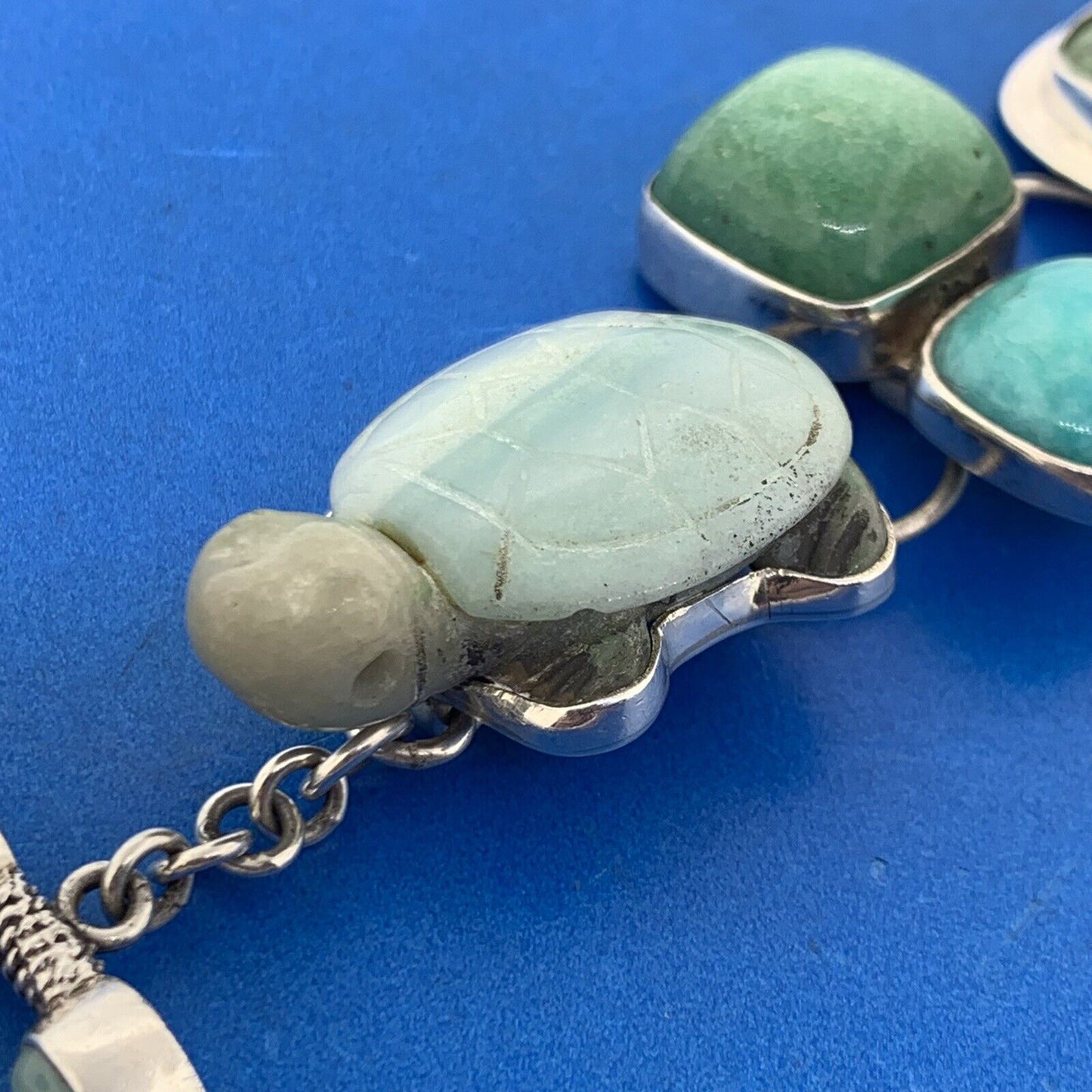 Amy Kahn Russell 925 Sterling Silver Mixed Carved Gemstone Statement Bracelet