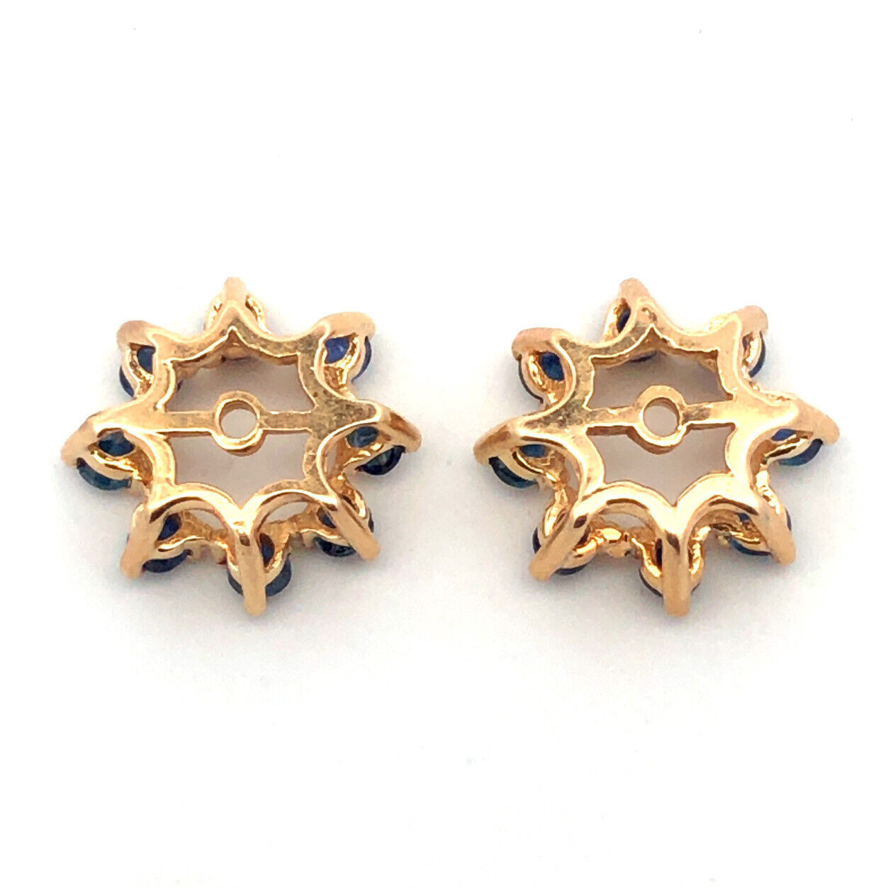 14K Yellow Gold Round London Blue Topaz Halo Earring Jackets