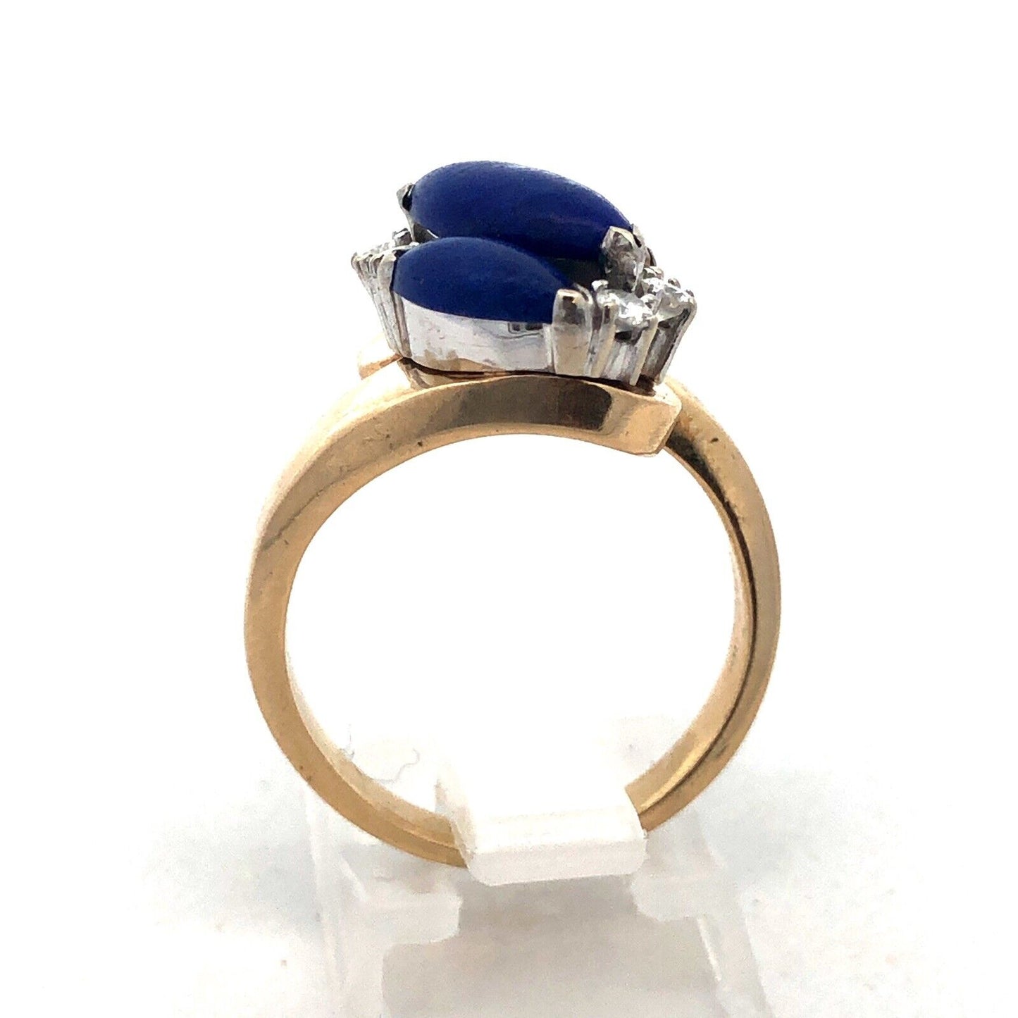 Gorgeous 14k Yellow Gold Cabochon Lapis Lazuli Diamond Bypass Ring Size 7.25