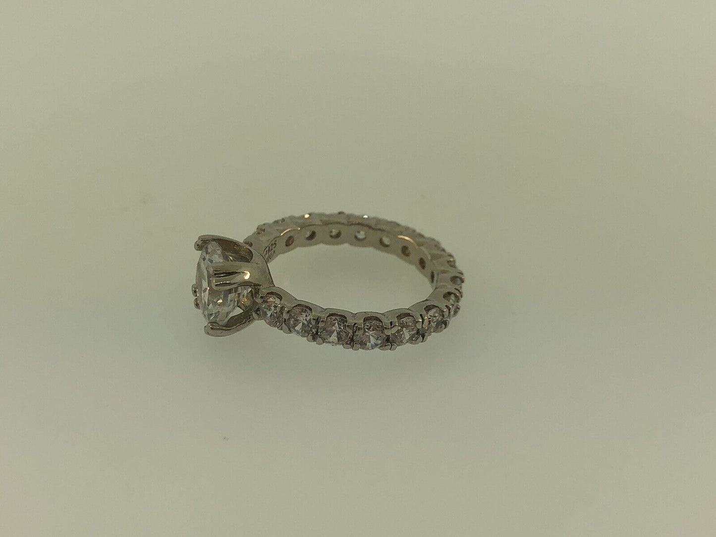 Sterling Silver 925 Cubic Zirconia Solitaire w/Accents Engagement Ring