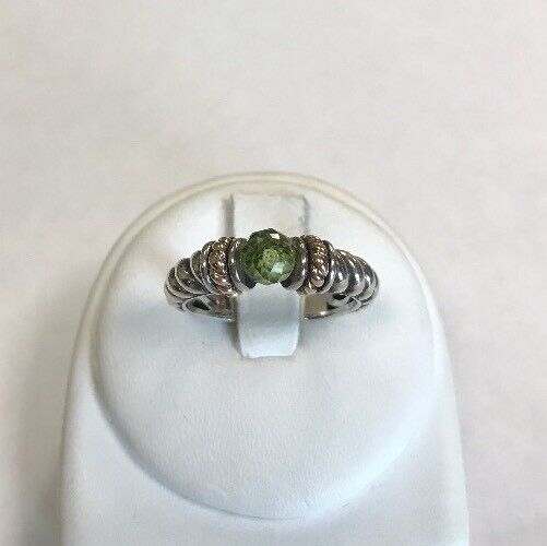 Designer 14K Gold Sterling Silver Faceted Green Peridot August Cocktail Ring