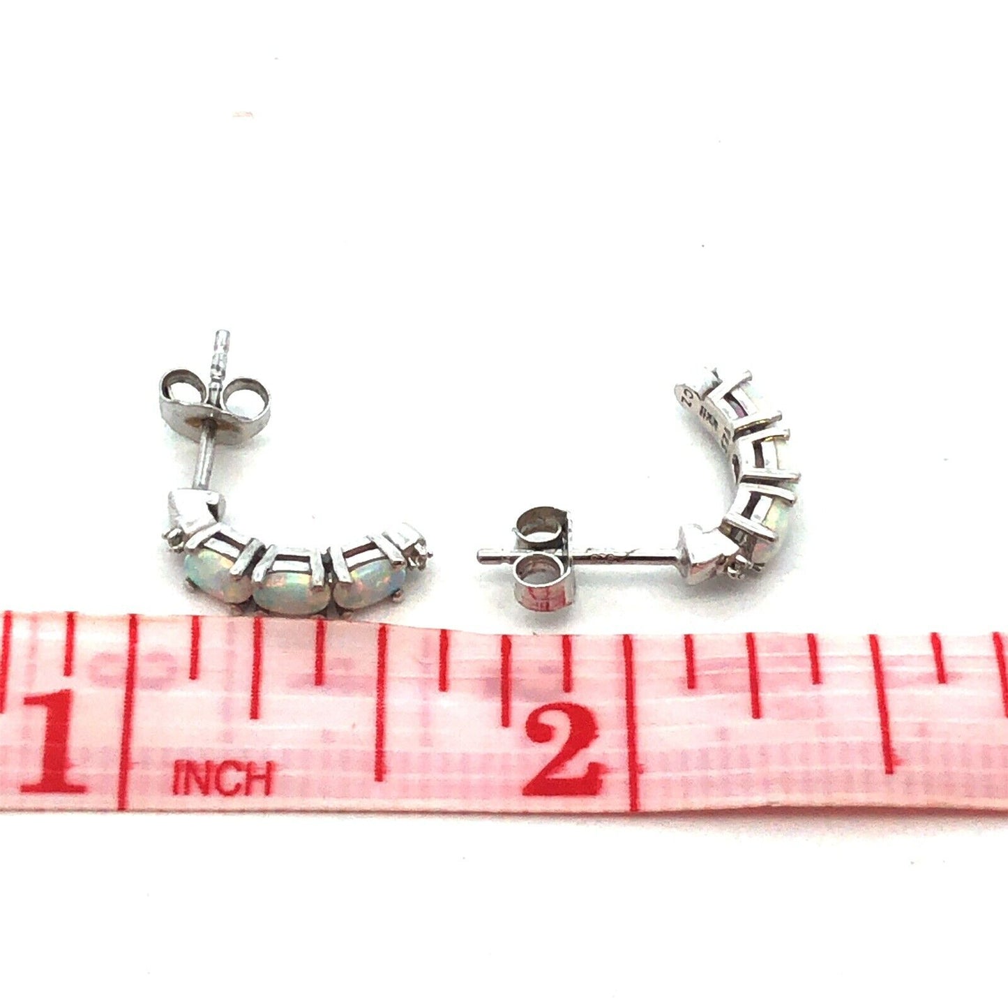 Designer 925 Sterling Silver Oval Opal Cubic Zirconia Half Hoop Stud Earrings